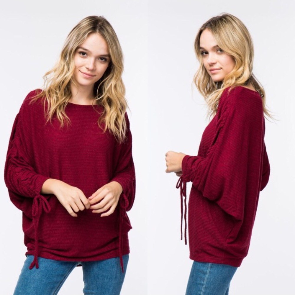 Ruched Lace Up Sleeve LIGHT Sweater NWT